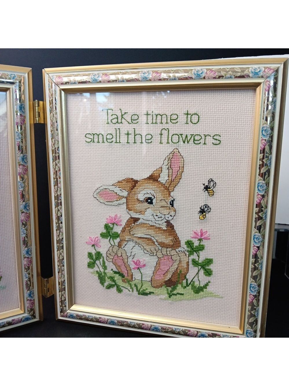 Needlepoint Finished In Frame Desk Decor Gorgeous! Turtle Rabbit Mouse Canada - Picture 6 of 16